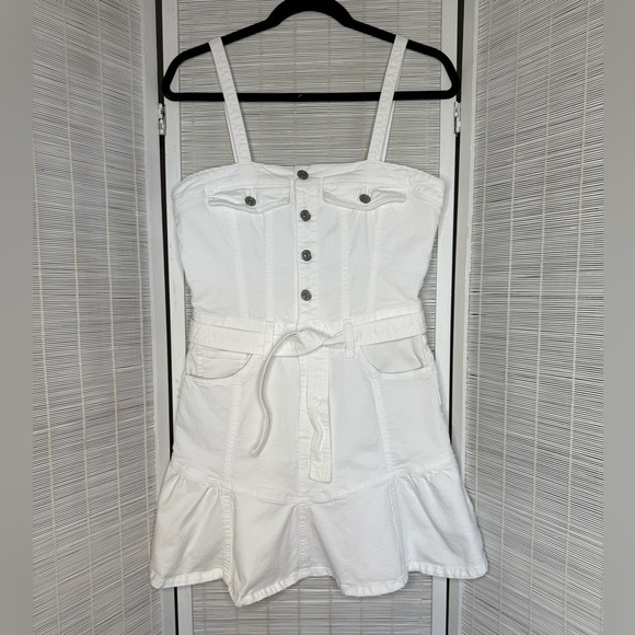 7 For All Mankind Surplus Flounce Dress White Size M Belt Adjustable Length - Picture 1 of 11